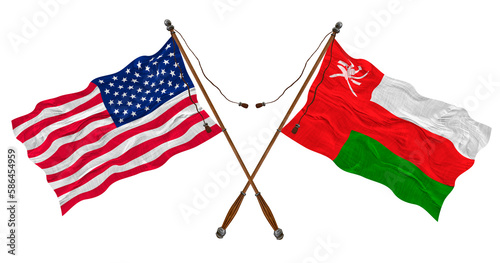 National flag  of Oman and United States of America. Background for designers
