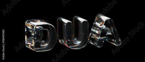 The word Dua is written in shiny glass letters on a black background.