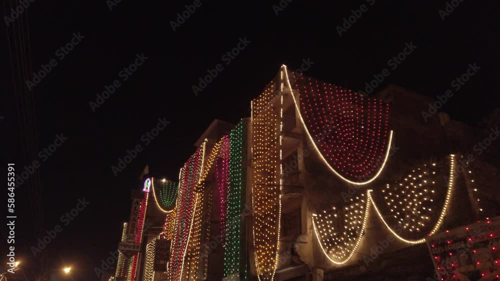 Sparkling lights during Eid Milad un Nabi celebrations in Rawalpindi, Pakistan