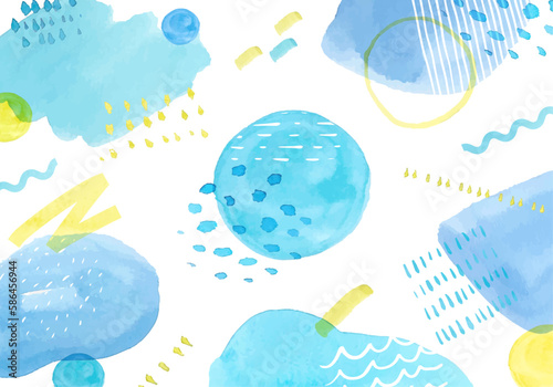 夏カラーの幾何学模様の抽象的な背景(水彩)