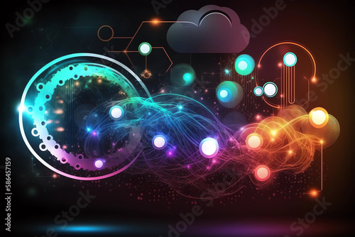 big data and cyber security ,neural network and cloud technologies artifical intelegence colorful wave background and bokeh effect