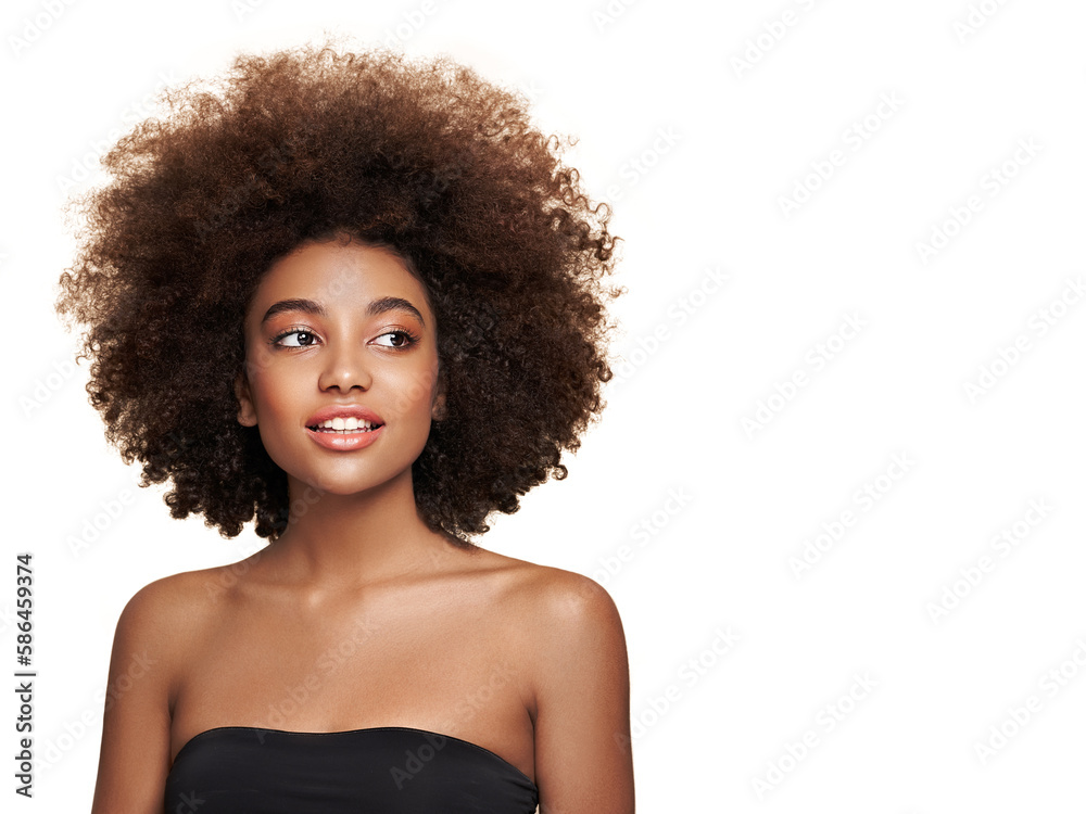 Beauty portrait of African American girl with afro hair. Beautiful black woman. Cosmetics, makeup and fashion