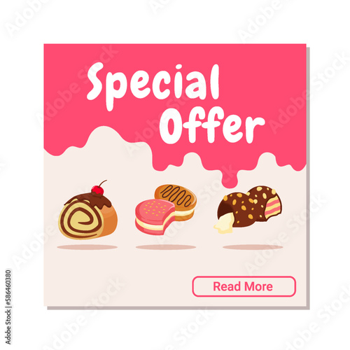 sweet cake discount social media post design. sweet food poster, perfect for online social media post