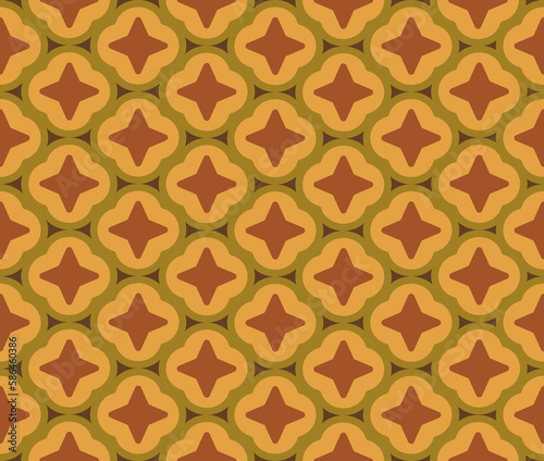 Symmetrical vector seamless pattern in 60s-70s style. Perfect for decorating textiles, fabrics or wallpaper, background