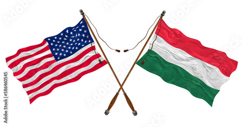 National flag of Hungary and United States of America. Background for designers