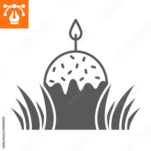 Easter cake with candle solid icon, glyph style icon for web site or mobile app, holyday and easter, panettone with candle vector icon, simple vector illustration, vector graphics.
