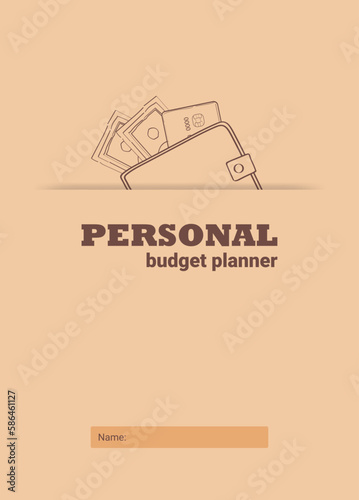 Cover of the personal monthly budget planner, vector illustration