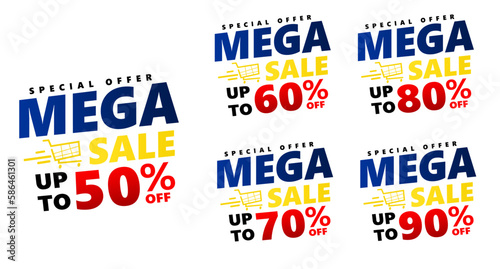 Percent Sale banner template design set, Big sale special offer. 50 60 70 80 90 percent sale. Vector illustration. Can used for business store event.