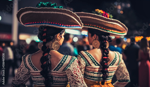 Colorful skirts fly during traditional Mexican dancing. Generative AI