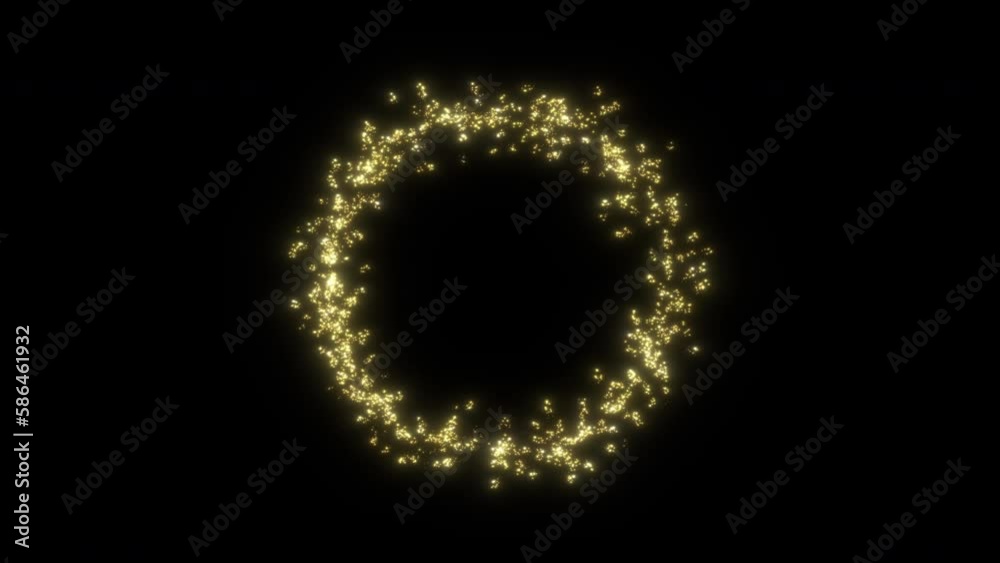 Golden flash flies in a circle in a luminous ring, shiny effect with sparks Golden flash flies in a circle in a luminous ring, shiny effect with sparks