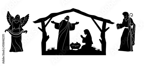 flat christmas nativity scene silhouette