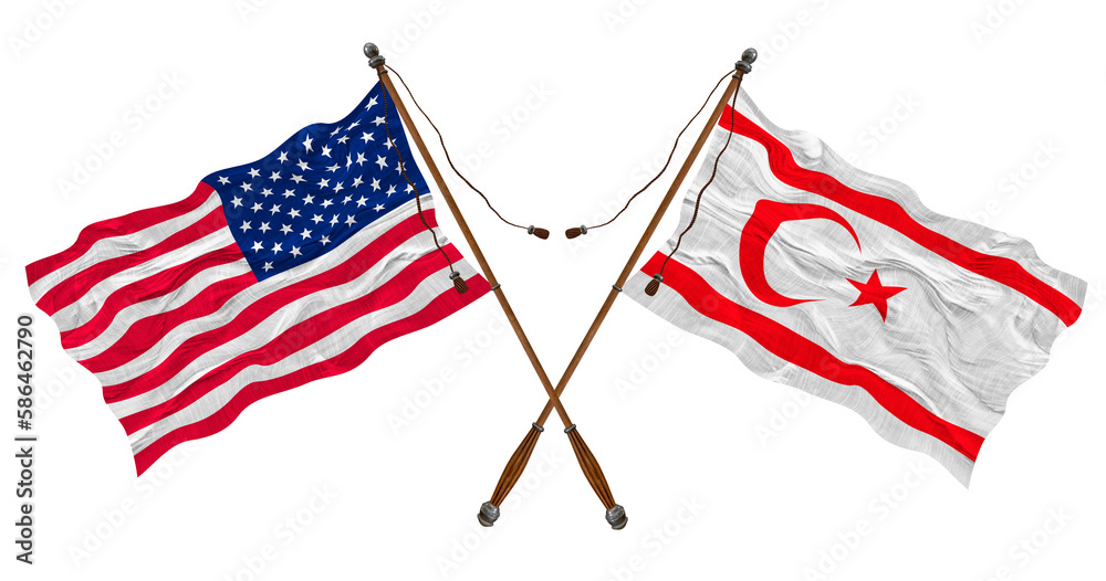 National flag of Turkish Republic of Northern Cyprus and United States of America. Background for designers National flag of Turkish Republic of Northern Cyprus and United States of America. Background for designers
