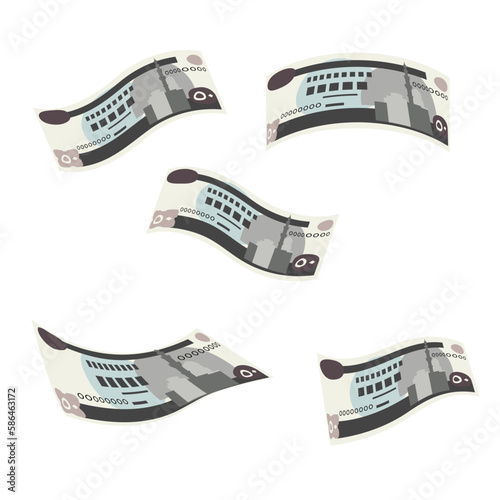 Egyptian Pound Vector Illustration. Egypt, Gaza Strip money set bundle banknotes. Falling, flying money 50 EGP. Flat style. Isolated on white background. Simple minimal design.