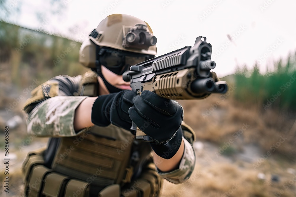 Soldier with gun. Photo generative AI Soldier with gun. Photo generative AI