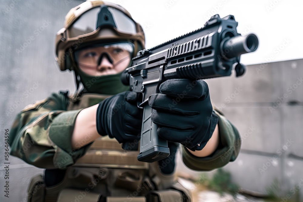 Soldier with gun. Photo generative AI Soldier with gun. Photo generative AI