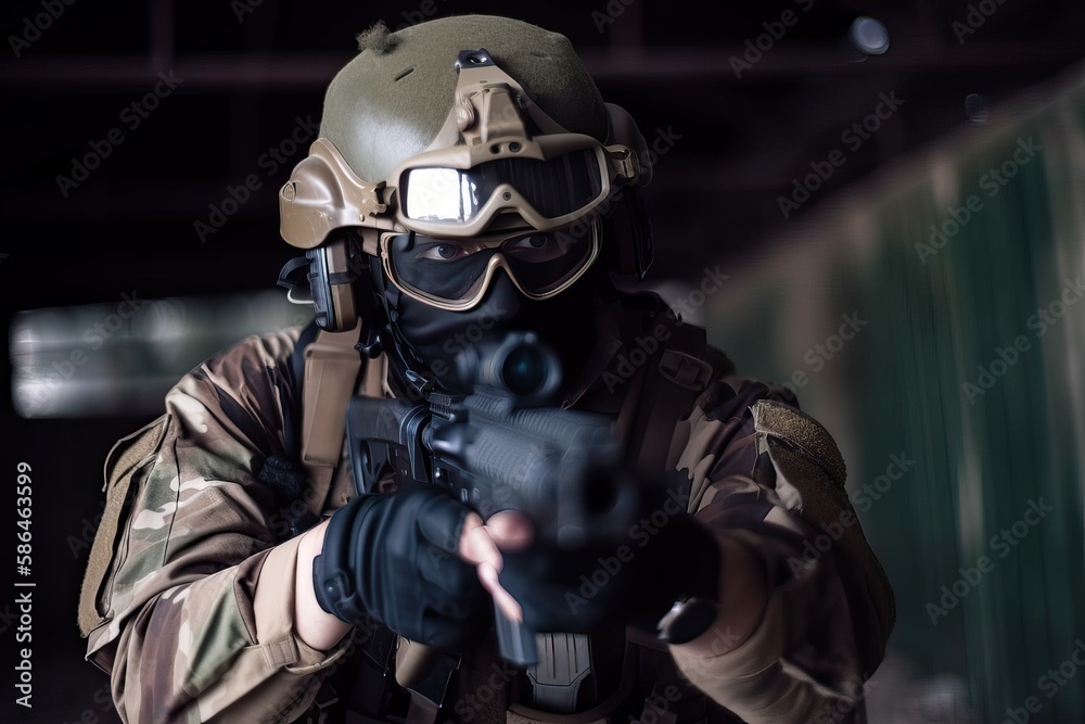 Special Forces Soldier in Combat Gear. Photo generative AI