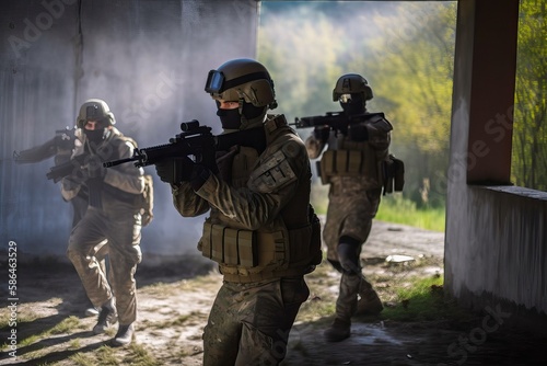Military SWAT: Securing Perimeter in Op. Photo generative AI