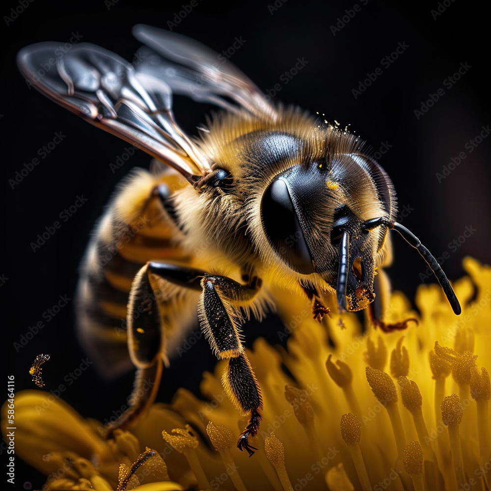 Close-up image of a bee pollinating a flower in spring. Close-up image of a bee pollinating a flower in spring.