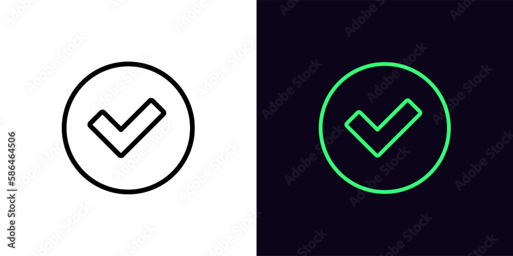 Outline check tick icon, with editable stroke. Checkmark sign, tick approve pictogram. Correct and true select, confirmation check mark, verification tick, right choice. - obrazy, fototapety, plakaty 