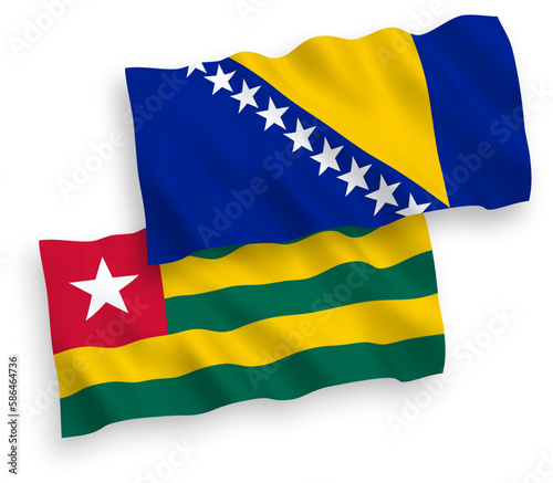 Flags of Togolese Republic and Bosnia and Herzegovina on a white background
