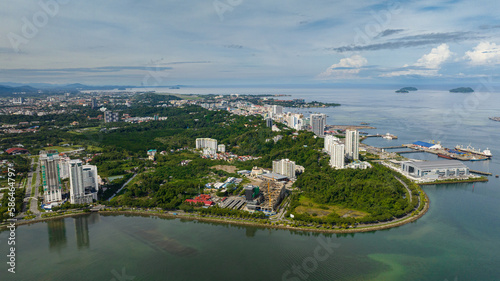 Aerial view of Kota Kinabalu city on the island of Borneo. Sabah, Malaysia.