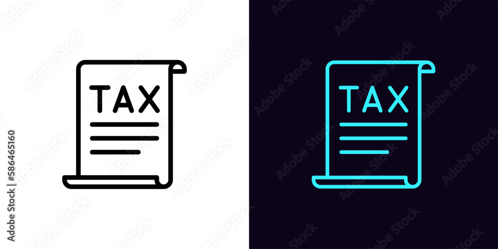 Outline TAX report icon, with editable stroke. Tax document with text, taxing period pictogram. Tax fee and payment, invoice and report. VAT accounting service, pay duty, value added tax. Outline TAX report icon, with editable stroke. Tax document with text, taxing period pictogram. Tax fee and payment, invoice and report. VAT accounting service, pay duty, value added tax.