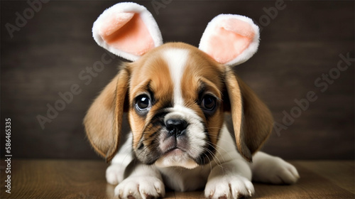 Cute baby puppy with Easter bunny ears easter costume Generative art