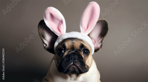Cute bulldog / French bulldog puppy with bunny ears Easter costume 