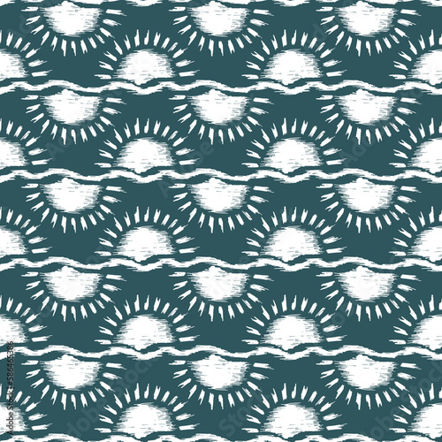 The seamless blue abstract background with sea and sun.