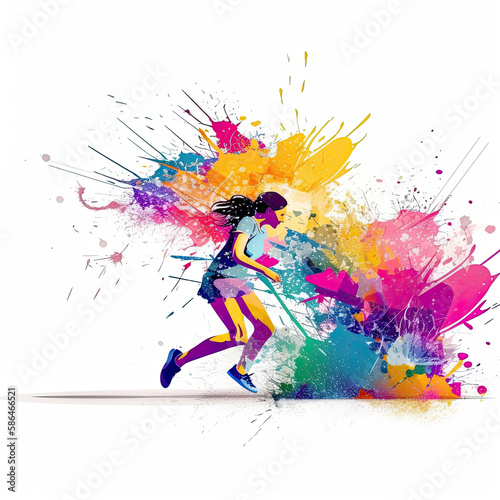 A illustration of a girl practicing running. Concept of healthy life and sports