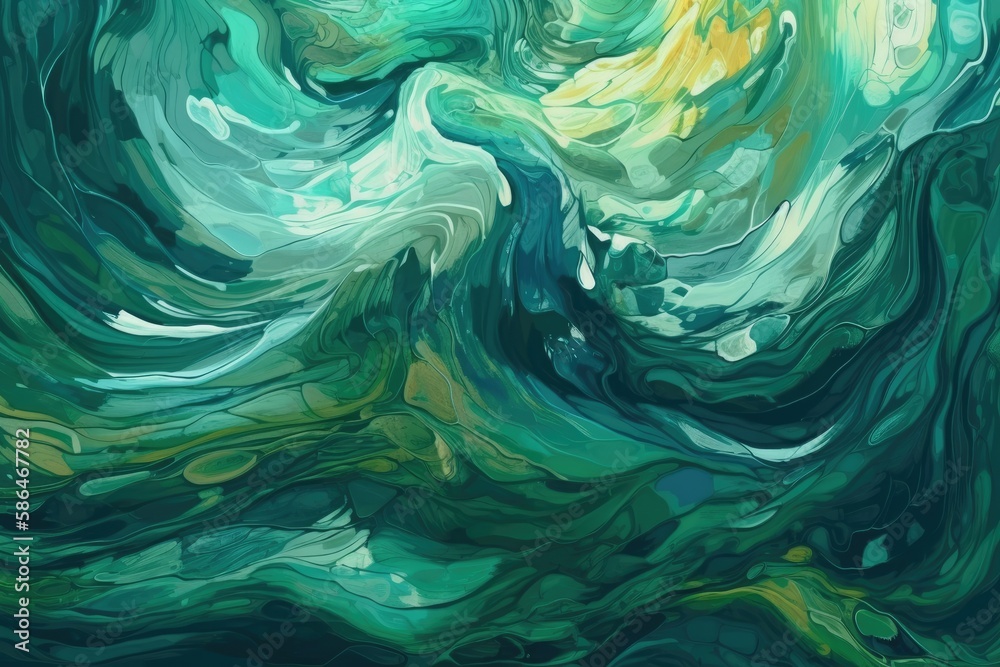 Green and Yellow Waves Paintin. Generative AI Green and Yellow Waves Paintin. Generative AI