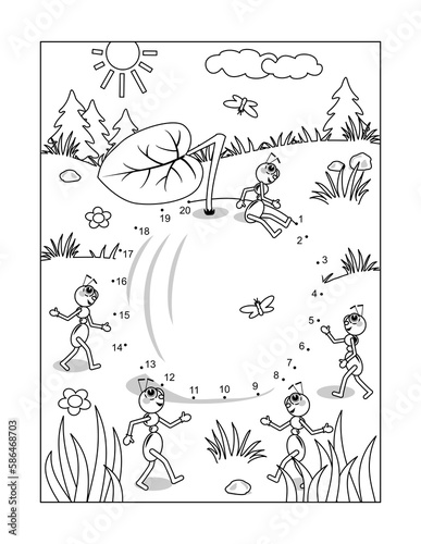 Apple and ants dot-to-dot activity page
