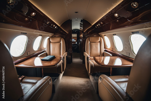 The Ultimate Private Jet Experience. Relax in comfort and luxury on board this spacious airplane. Travel with style and sophistication. AI Generative © Mr. Bolota
