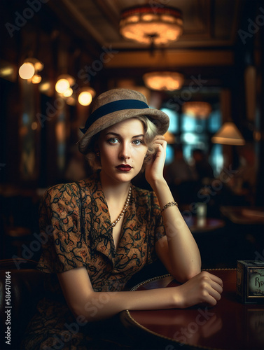 Elegant fashion woman dressed in retro art deco 20s style. Generative AI.