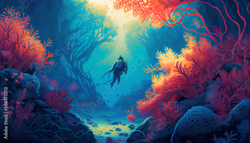 Underwater world art painting Generative AI
