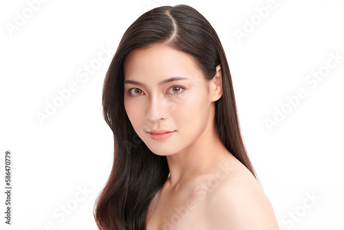 Beautiful young asian woman with clean fresh skin on white background, Face care, Facial treatment, Cosmetology, beauty and spa, Asian women portrait.