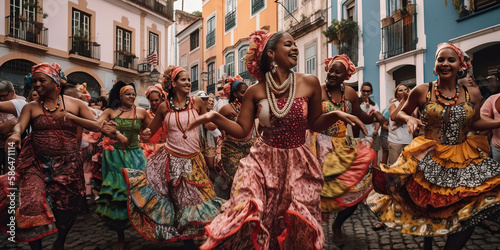 Vibrant Colors and Traditional Music: A Journey Through Brazilian Dance in S. Salvador - AI Generative