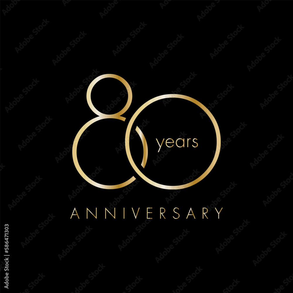 80 Year Anniversary Logo, Golden Color, Vector Template Design element for birthday, invitation, wedding, jubilee and greeting card illustration