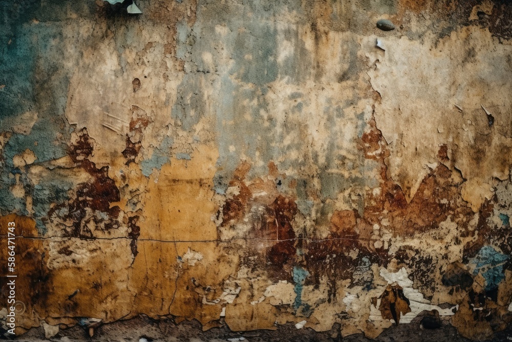 an aged wall with peeling paint and texture. Generative AI