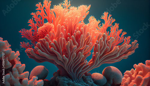 Art picture coral realistic Generative AI © KORJUDZ