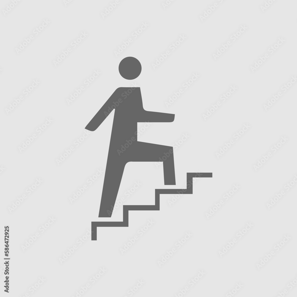 Man on stairs going up vector icon eps 10. Promotion symbol. Simple isolated illustration on transparent background. Man on stairs going up vector icon eps 10. Promotion symbol. Simple isolated illustration on transparent background.