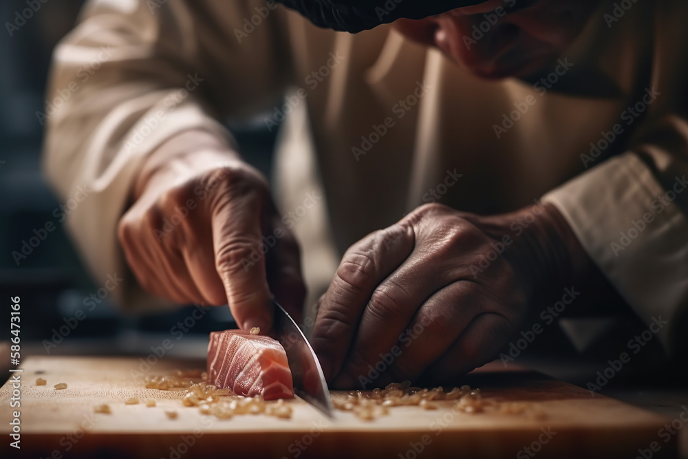 Sushi Chef Expertly Slice and Dice Fresh Fish for the Perfect Roll with AI Generative Sushi Chef Expertly Slice and Dice Fresh Fish for the Perfect Roll with AI Generative