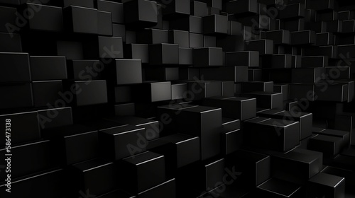 Abstract black squares background. Shiny grunge surface  dark mosaic texture. 3d art illustration  geometry wallpaper. Image is AI generated.