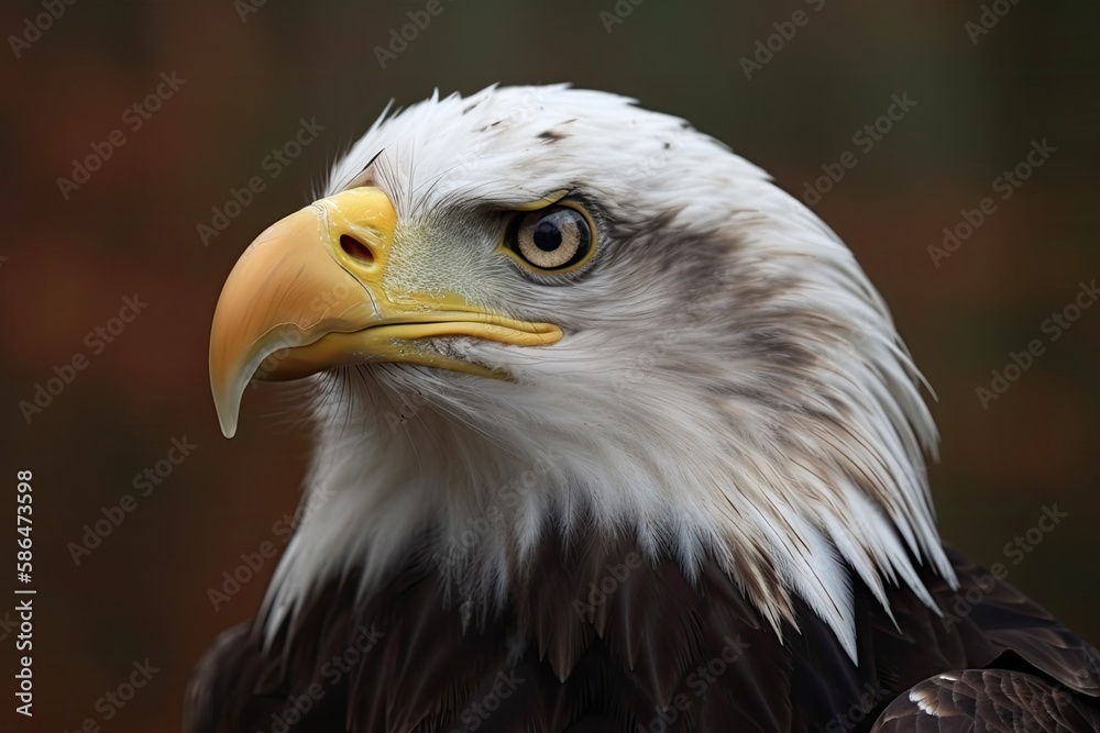 majestic bald eagle in a portrait style with a warm brown background. Generative AI