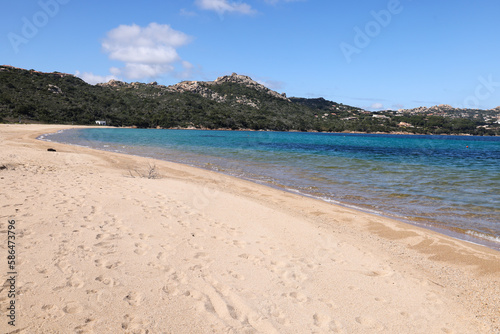 Palau is a comune in the Province of Sassari in the Italian region Sardinia, northwest of Olbia. Rocky sea coast of Italy with blue sandy beach.