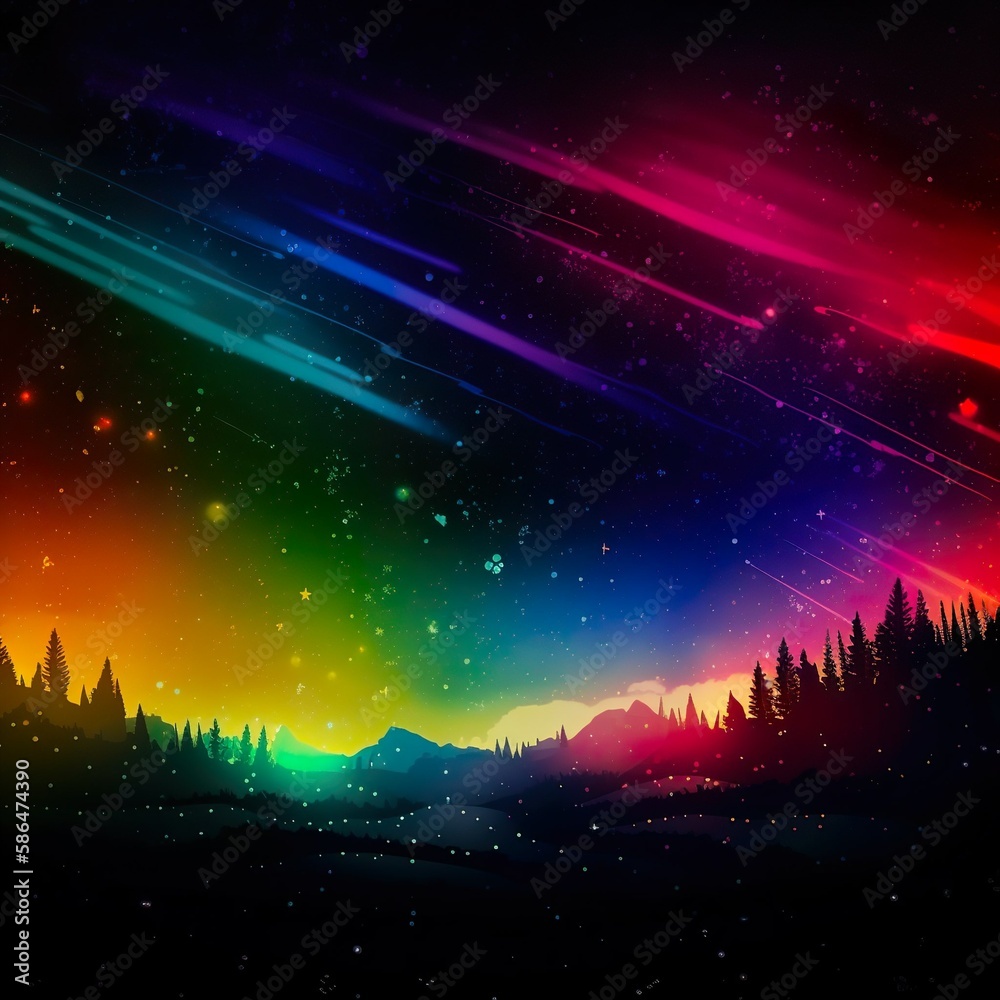 rainbow polarlights in the nightsky 