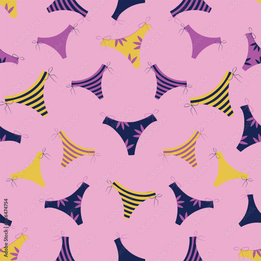 seamless summer pattern with colorful panties on a pink background seamless summer pattern with colorful panties on a pink background