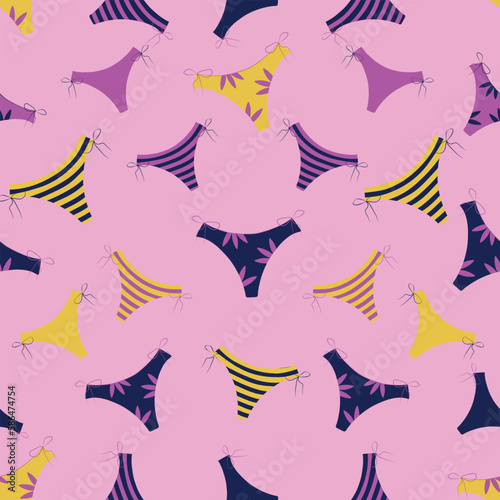 seamless summer pattern with colorful panties on a pink background