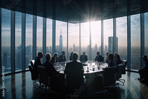 The Day Starts with a Business Meeting in a Room of a Skyscraper With a Panoramic View - AI Generative