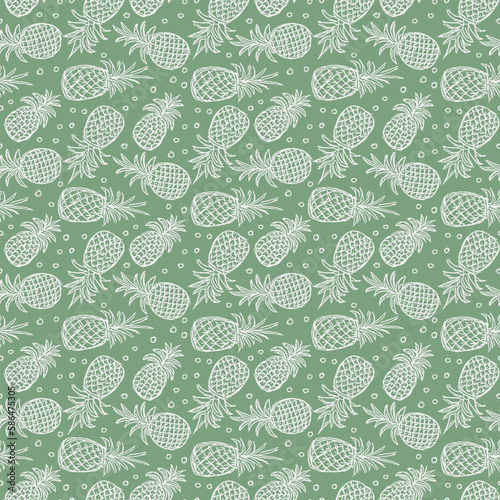 Seamless pineapple pattern. Doodle vector with ananas. Vintage pineapple pattern